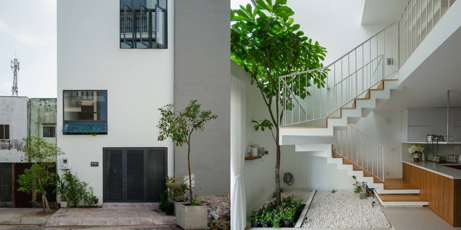 Nhà 50m2 trong hẻm thiết kế giếng trời và cầu thang an toàn cho con 3 tuổi