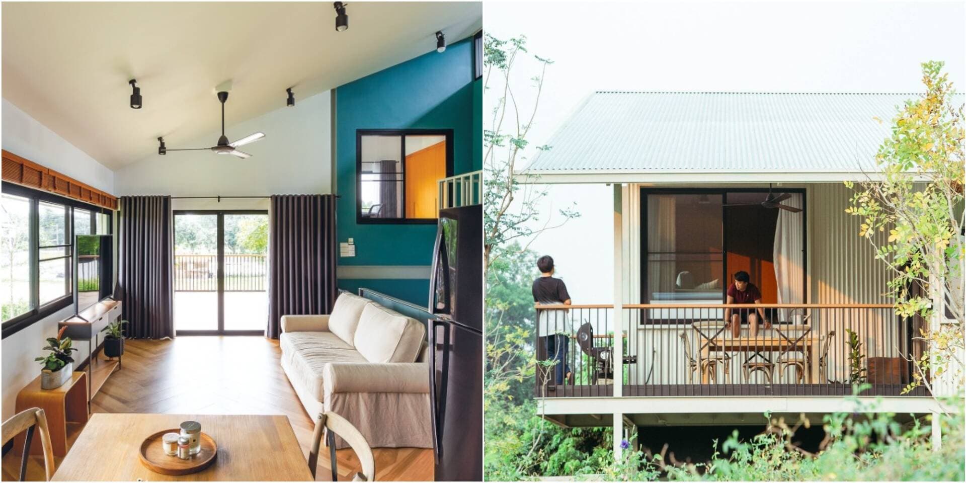 Nhà khung thép thiết kế lệch tầng và ban công rộng để tối ưu diện tích và tăng trải nghiệm thư giãn cho gia chủ