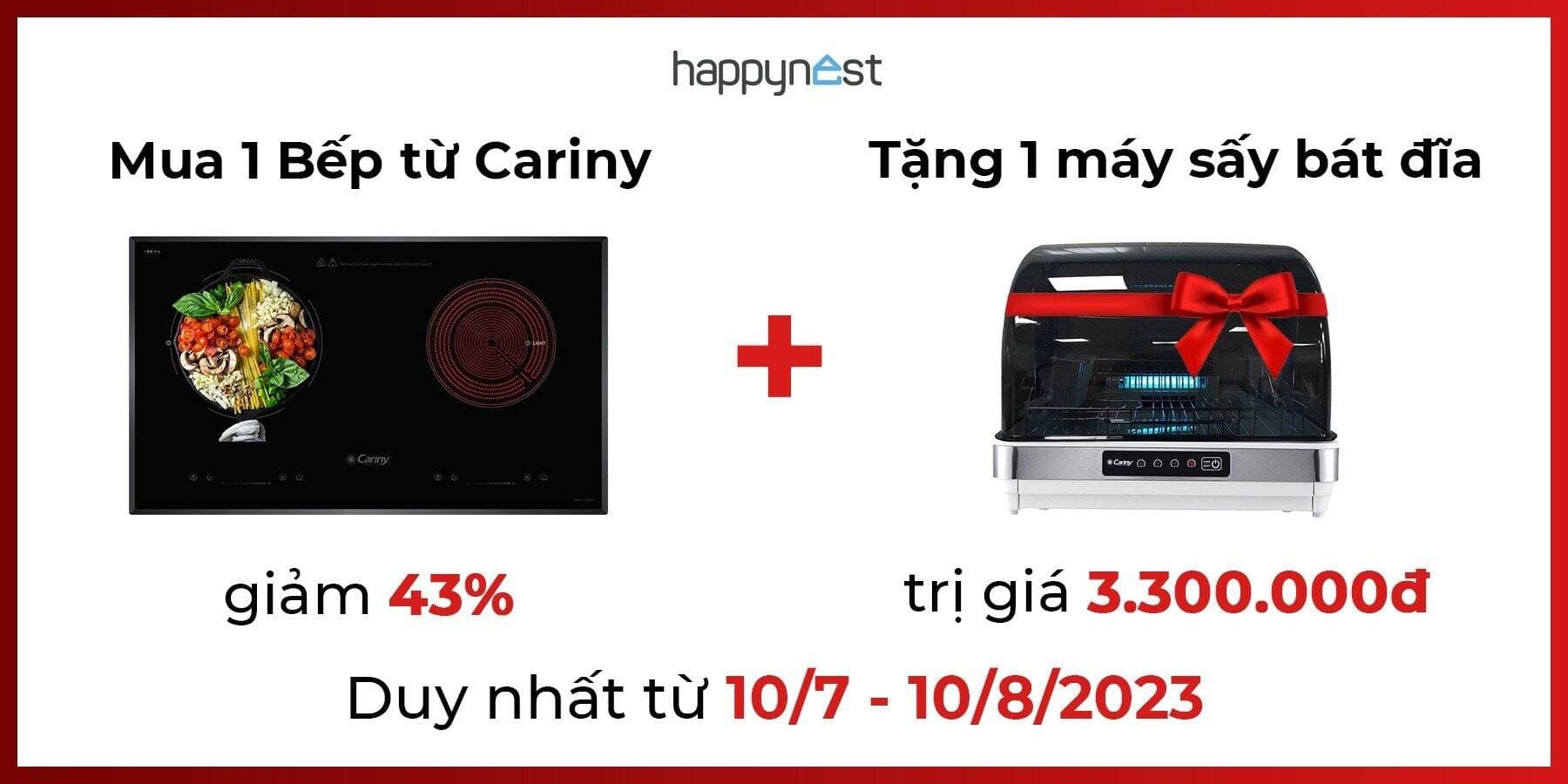 Tặng máy sấy bát đĩa trị giá 3,3 triệu đồng khi mua bếp từ Cariny, duy nhất từ 10/7 - 10/8/2023