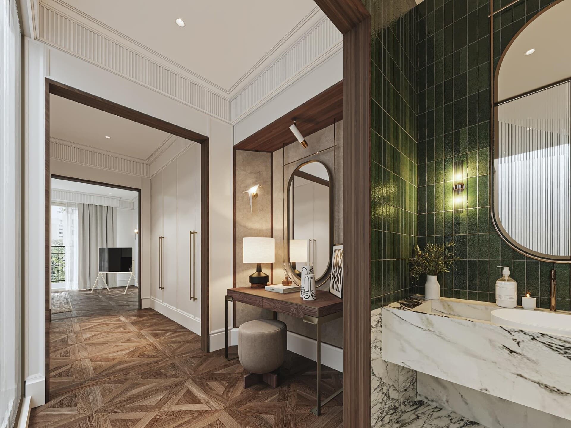 Góc xanh - walk-in closet bathroom cho vợ chồng trẻ nhà phố hiện đại