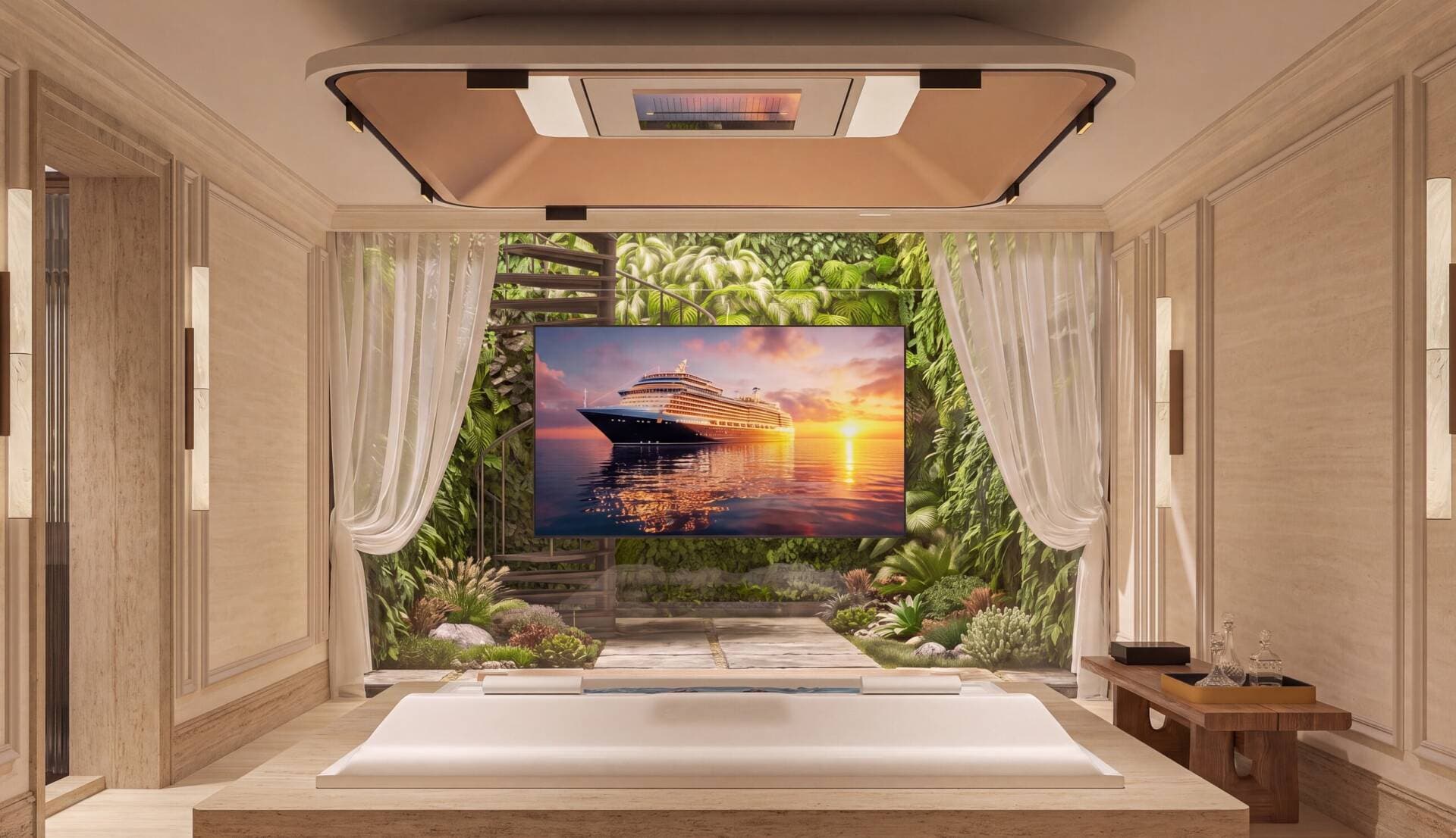 Maison de Charme đặt LG OLED W6 83 inch giữa không gian thư giãn nhìn ra vườn