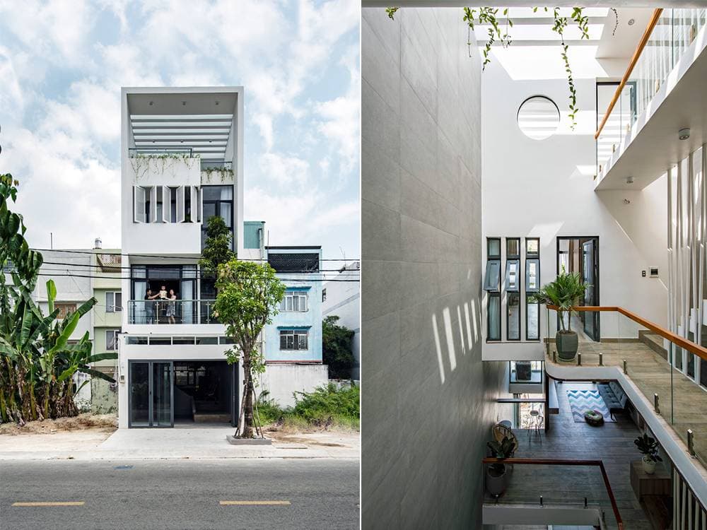 Thiết kế thông tầng lớn và cầu thang giữa nhà để tăng kết nối con người với thiên nhiên cho nhà phố