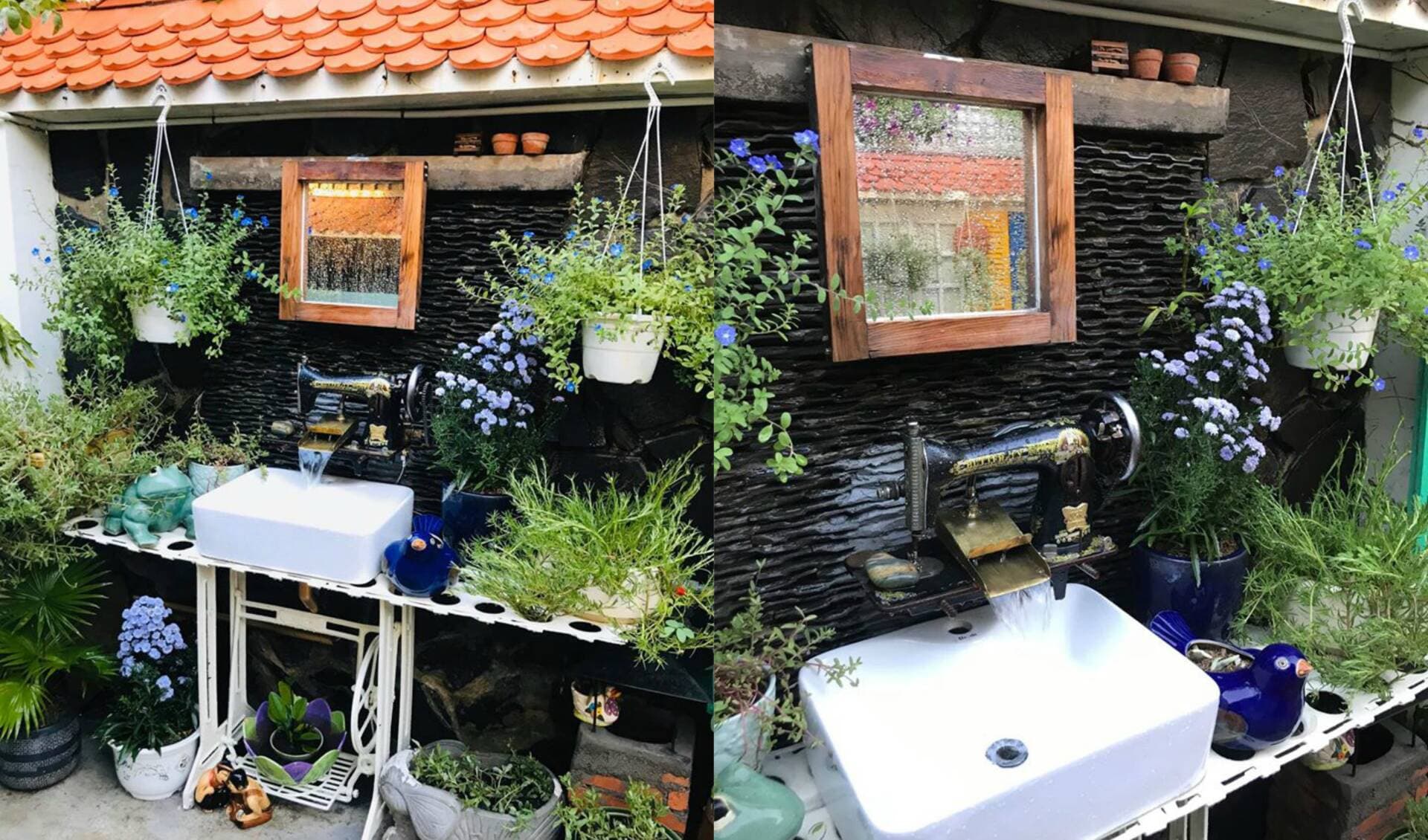 Góc “Khéo tay hay làm”: Hô biến chiếc máy may cũ thành lavabo ngoài trời cực sáng tạo