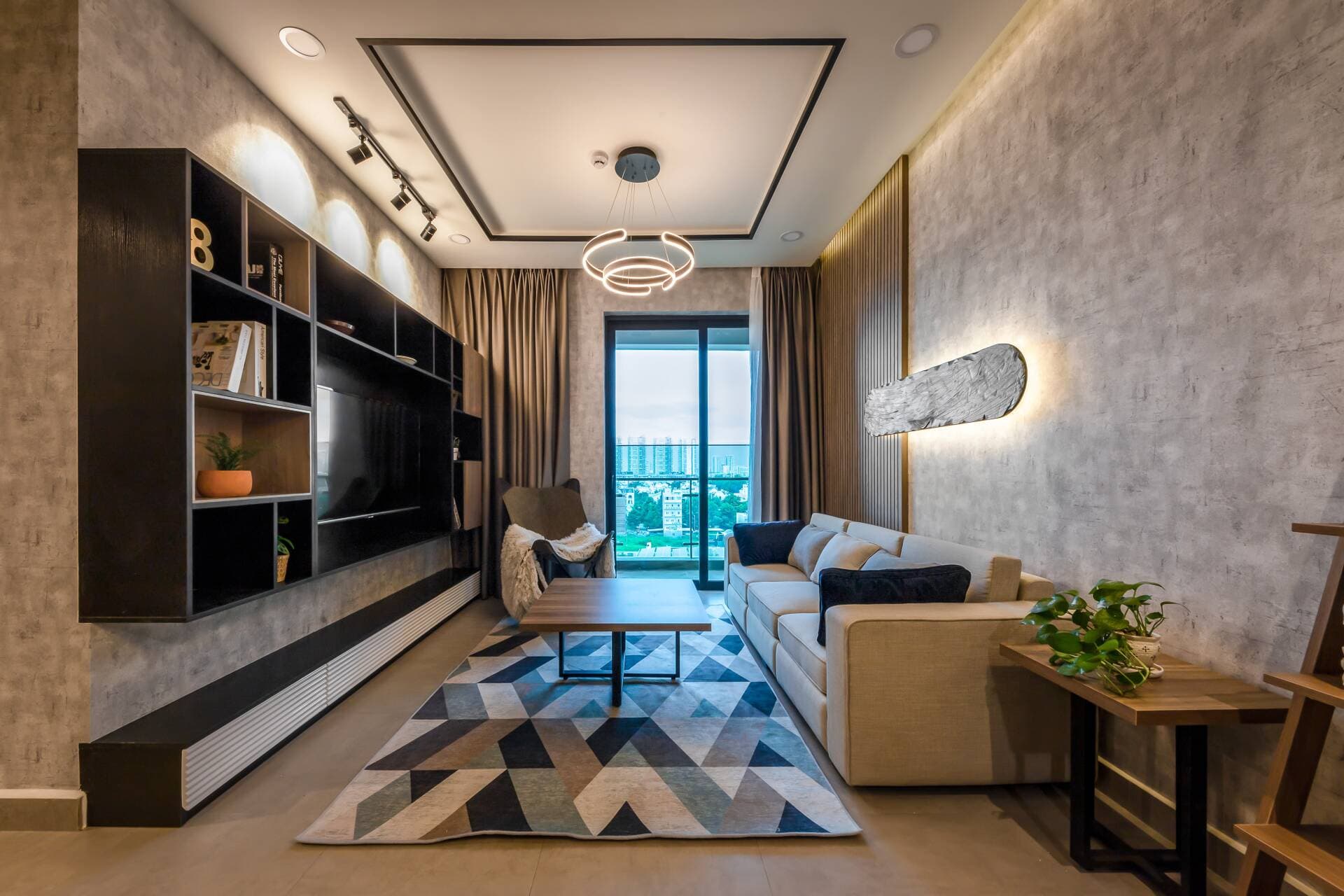 Căn hộ 70m2 thiết kế hiện đại, ấm cúng với tường sơn giả bê tông và nội thất gỗ