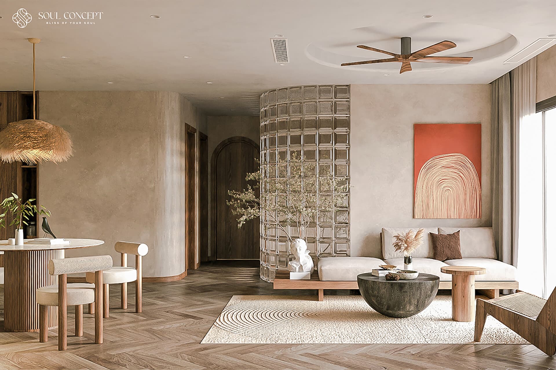 Căn hộ 1 phòng ngủ thiết kế theo phong cách Wabi Sabi nhẹ nhàng
