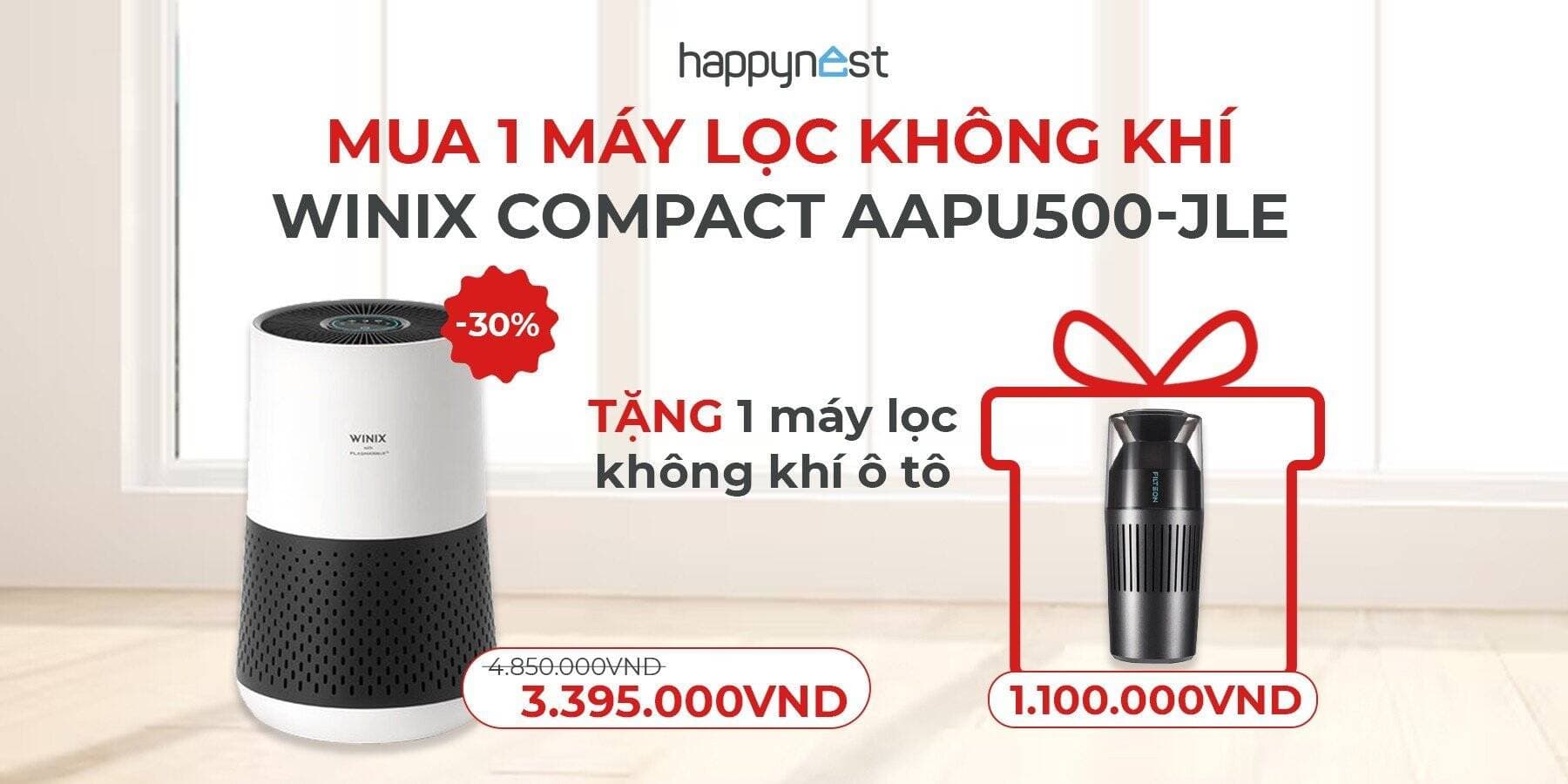 Mua 1 Máy lọc không khí Winix Compact AAPU500-JLE, tặng 1 máy lọc không khí ô tô trị giá 1,1 triệu đồng