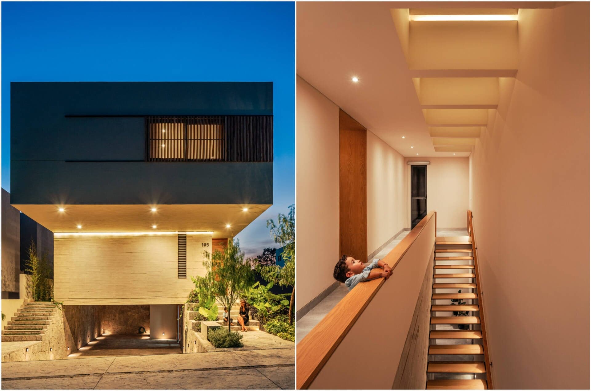 Nhà phố 2 tầng lầu và 1 tầng hầm, thiết kế nội thất chủ yếu là gỗ, đá tự nhiên và bê tông