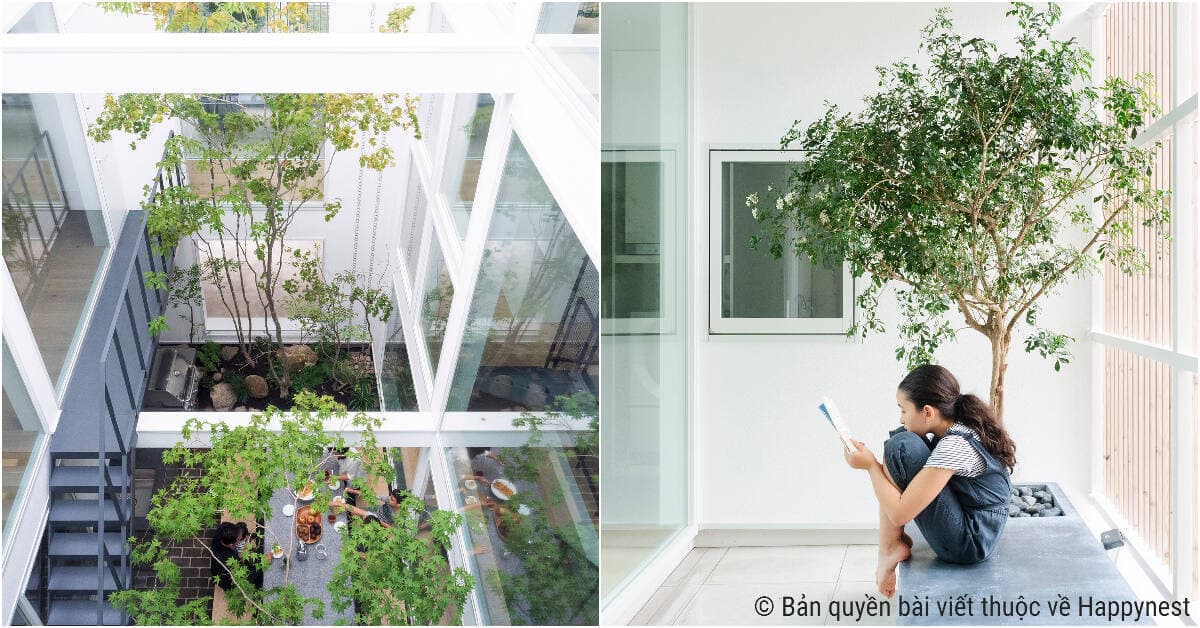 Nhà 3 tầng thiết kế sân trong xanh thoáng và lộng gió, đủ để tổ chức tiệc ngoài trời dành cho 10 người