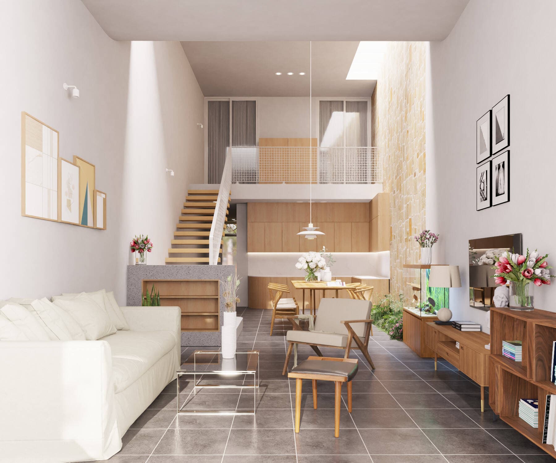 Nhà phố tối giản tại Bảo Lộc: Sự hòa quyện giữa ánh sáng tự nhiên và mảng xanh