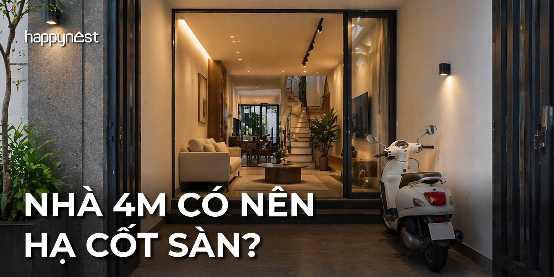 Có nên hạ cốt sàn khu để xe trong nhà phố 4m mặt tiền để tránh bẩn khi mưa?