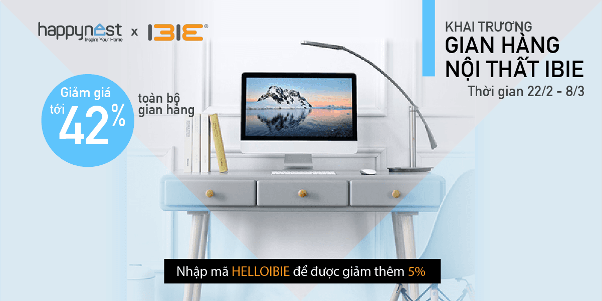 Sale đồng loạt 47% mừng khai trương gian hàng Nội thất IBIE trên Happynest Shop