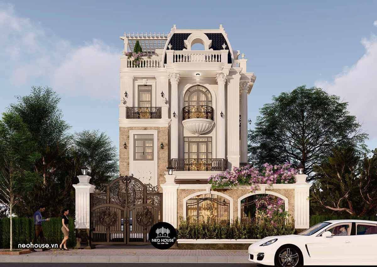 Mẫu thiết kế biệt thự tân cổ điển kiểu Pháp 3 tầng sang trọng 8x16m