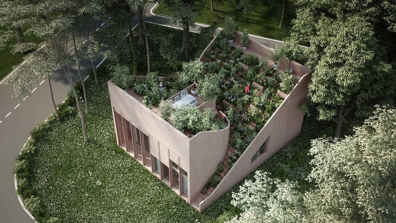 Vườn bậc thang ngay trên mái của Ying+Yang House