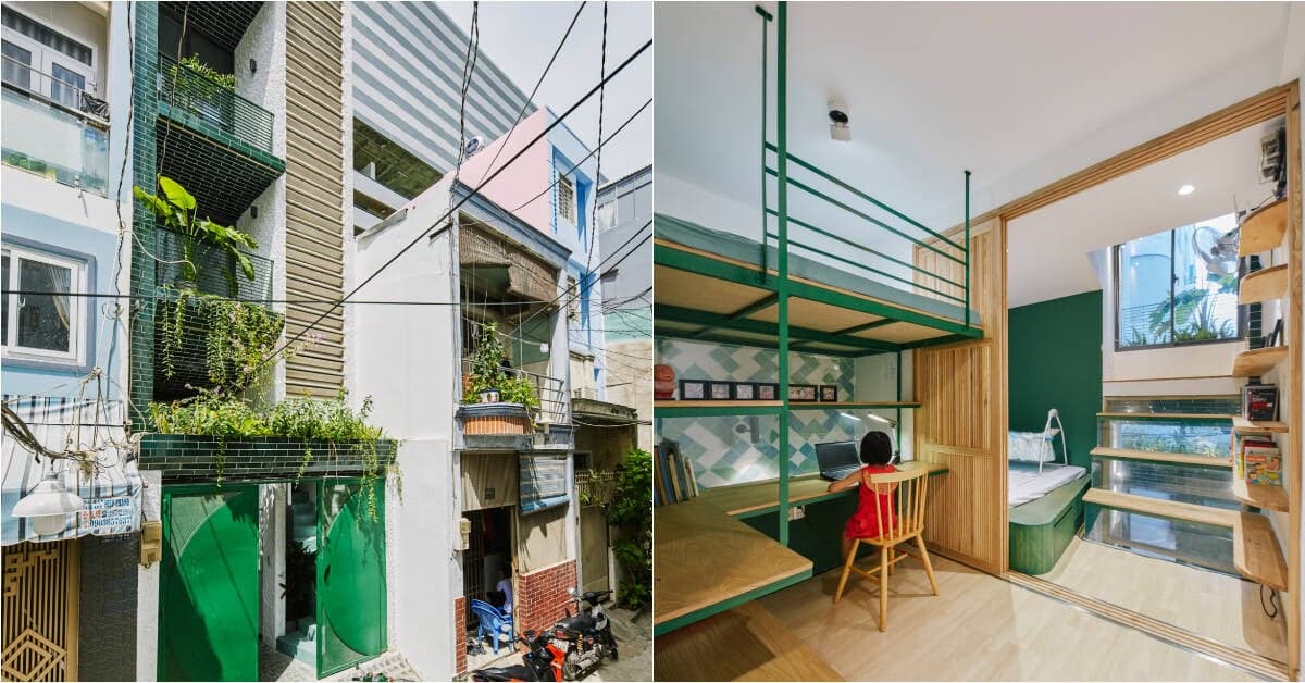 Nhà gần 35m2 nằm trong hẻm nhỏ, được thiết kế thoáng đãng của gia đình 5 người tại Sài Gòn