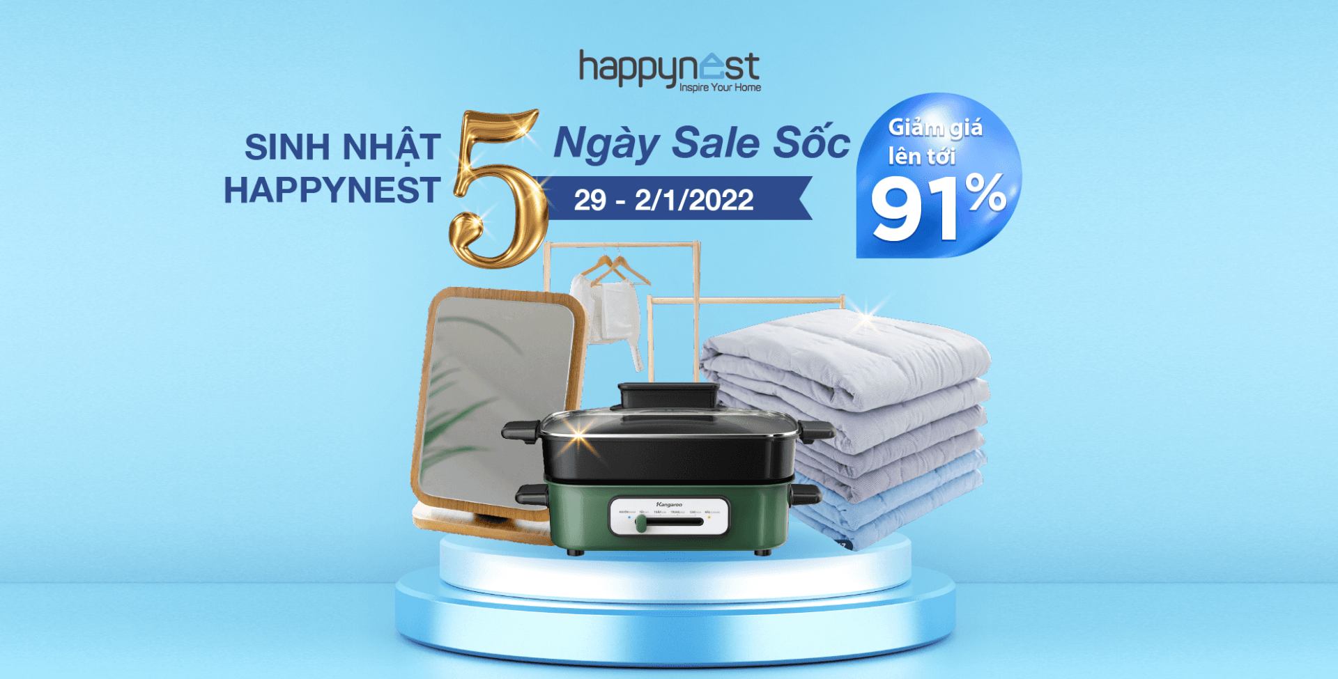 Đại tiệc Siêu Sale giảm tới 91% - Mừng sinh nhật Happynest tròn 5 tuổi