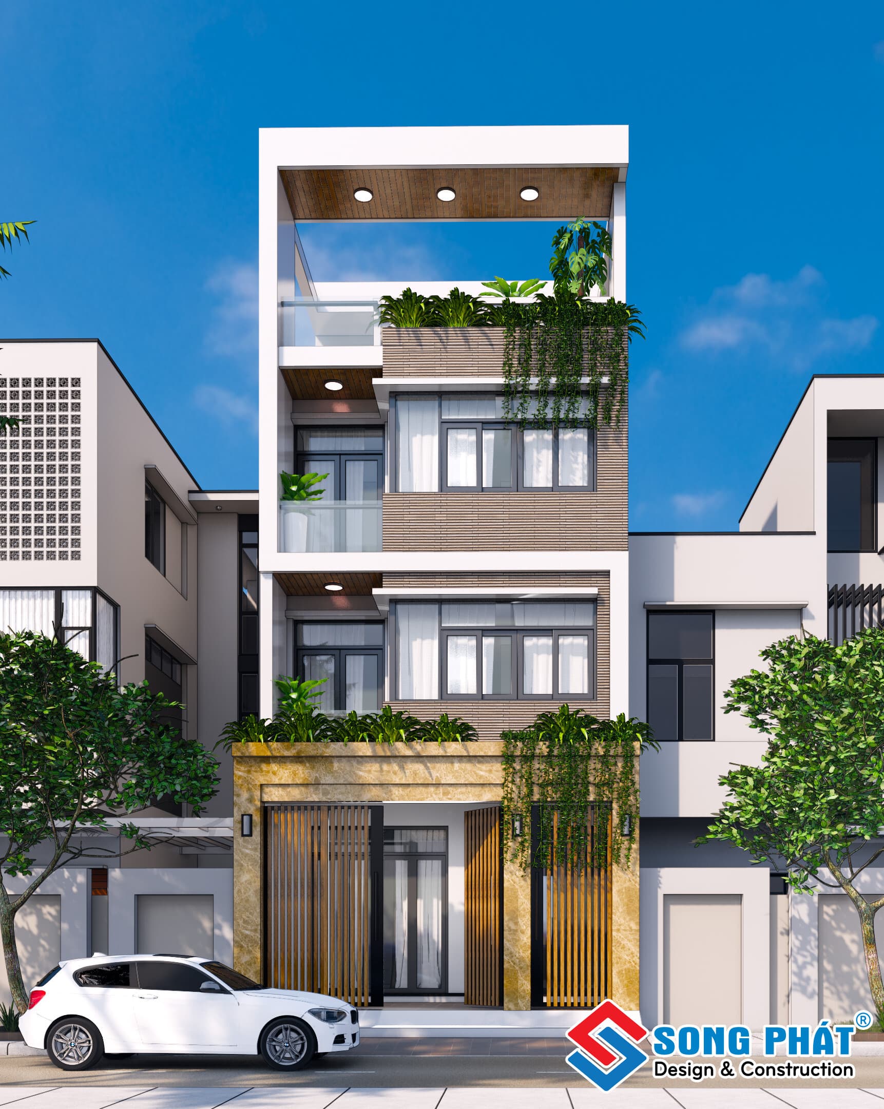 Ý tưởng nhà 3 tầng hiện đại với mặt tiền 6m