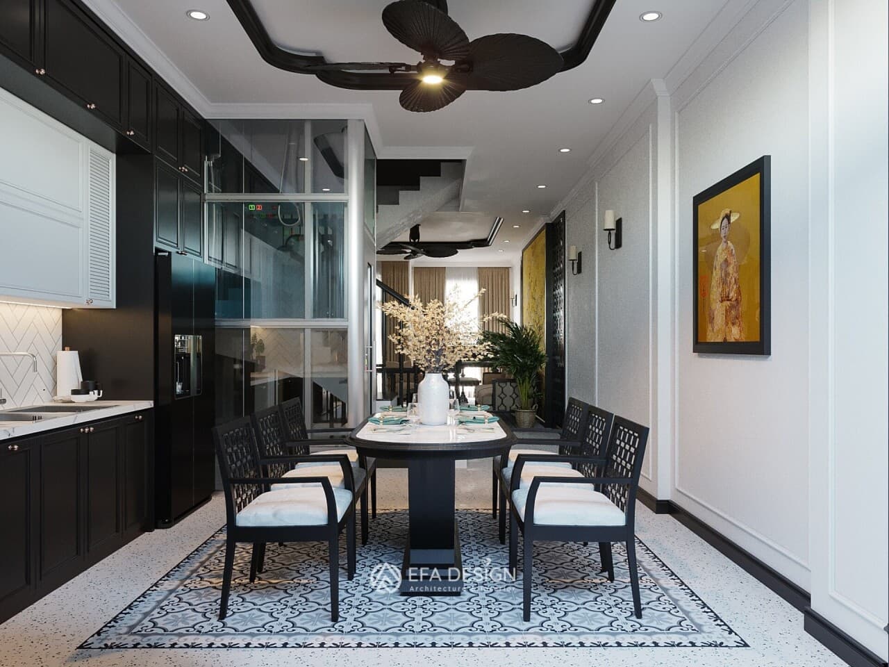 Thiết kế nhà phố 4 tầng, 250m2 theo phong cách Indochine
