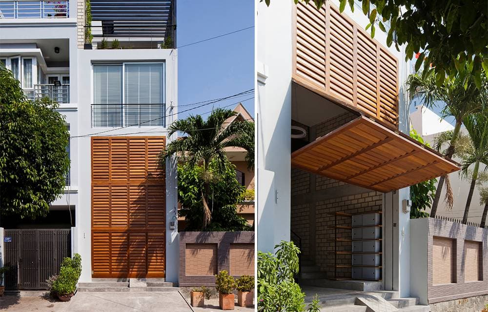 Ngôi nhà mặt phố ghi điểm tuyệt đối với thiết kế cửa gỗ gấp, như một tấm mành cho ánh sáng và không khí tự nhiên vào nhà