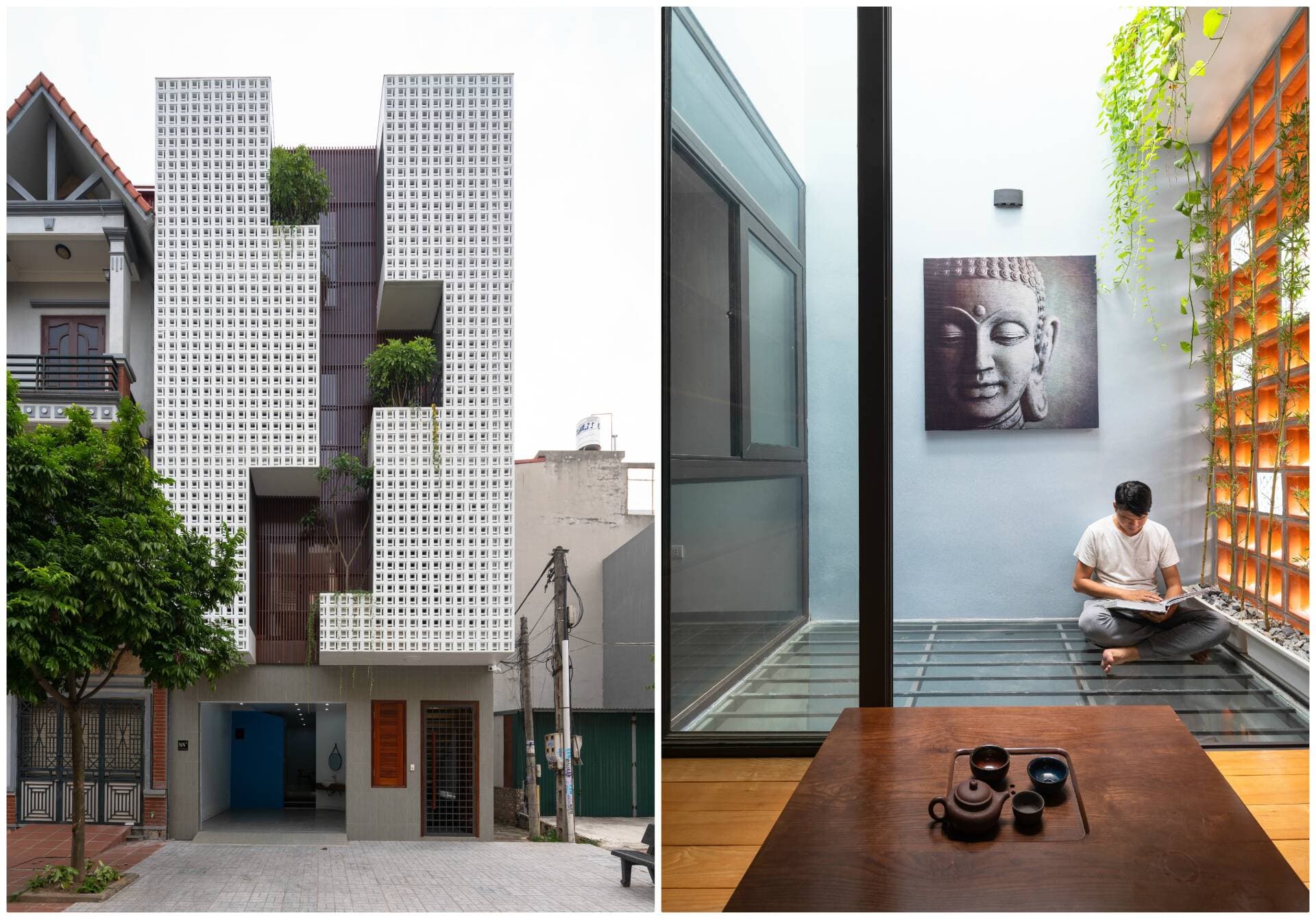 Waterfall House - Ngôi nhà ở Hải Dương lấy cảm hứng từ thác nước đầy thư thái, mát lành cho gia đình 3 thế hệ