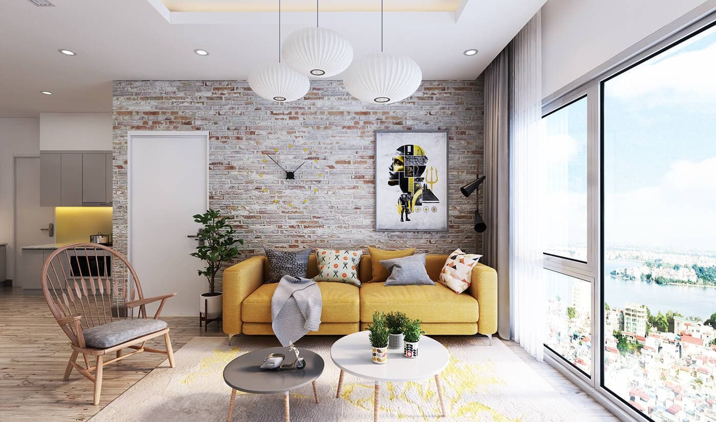 Thiết kế tường lộ gạch cực hot cho phòng khách