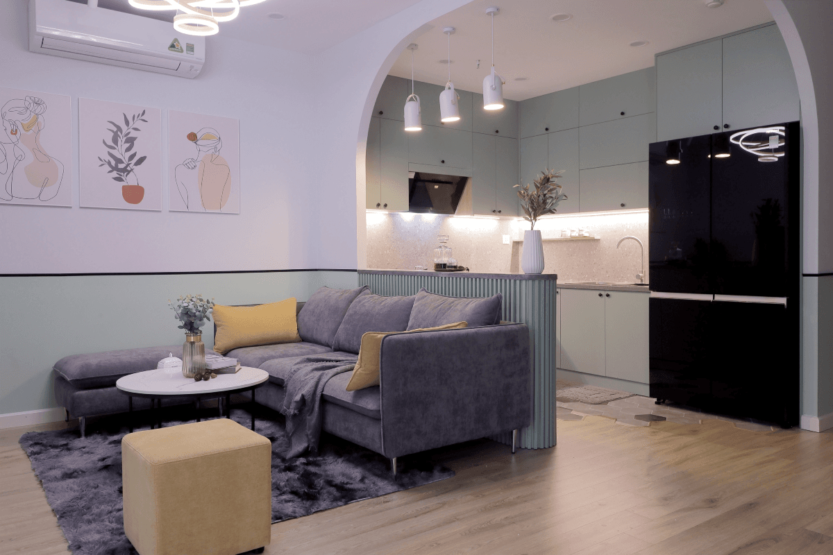 Căn hộ 71m² hút mắt với màu xanh mint nhẹ nhàng