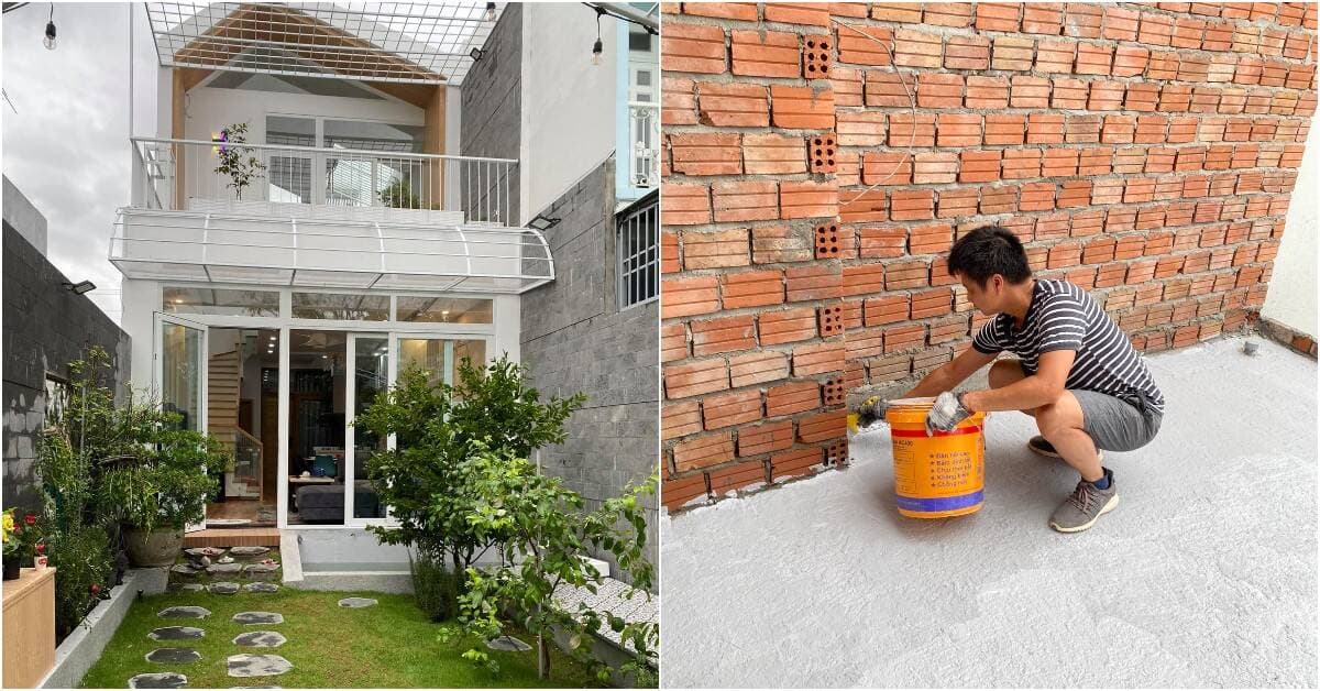 Nhà 2 tầng 5x20 của vợ chồng Đà Nẵng có đủ sân trước, giếng trời và sân thượng trồng cây rộng rãi
