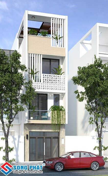 Gợi ý nhà 3 tầng trẻ trung cùng sắc trắng hiện đại từ gạch bông gió