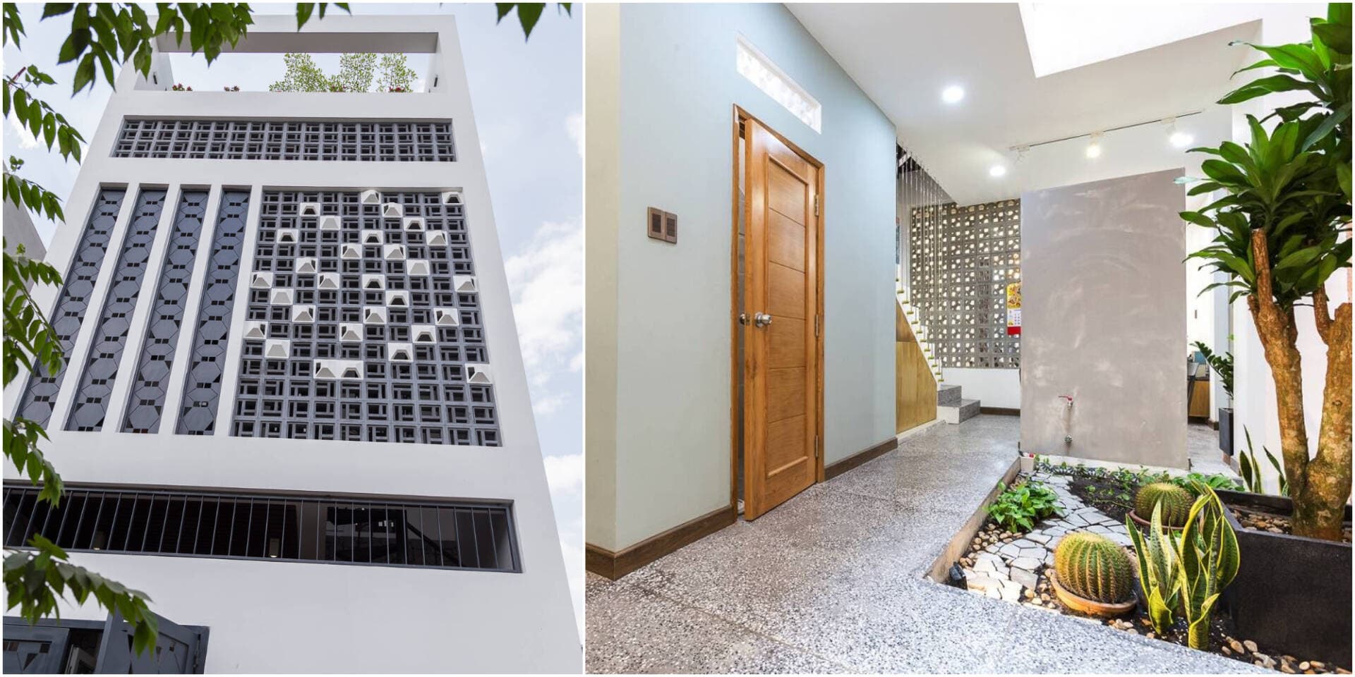 Nhà 4x15 thiết kế mặt tiền với 3 kiểu lam gió, kết hợp sân trong và giếng trời để không còn nhược điểm trong ngõ