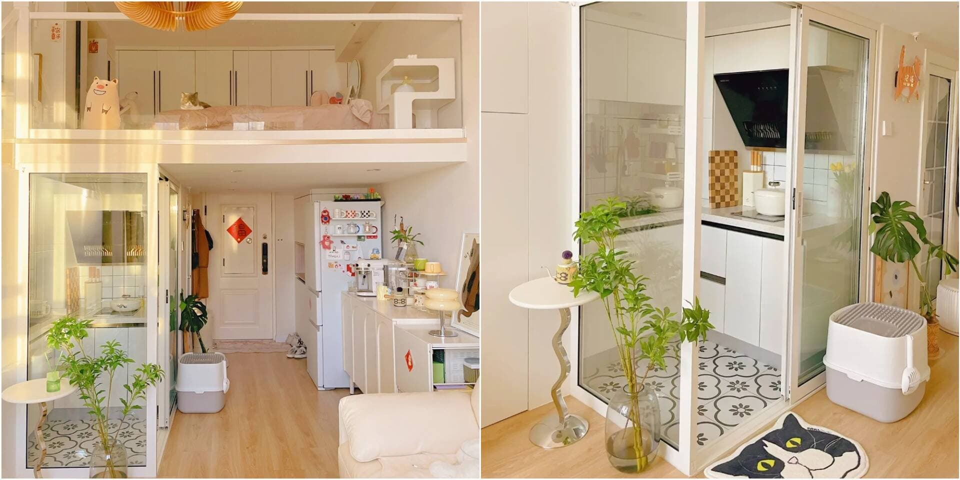 Căn hộ 23m2 có gác lửng, thiết kế phòng bếp tách biệt để không ám mùi trong nhà nhỏ, kín