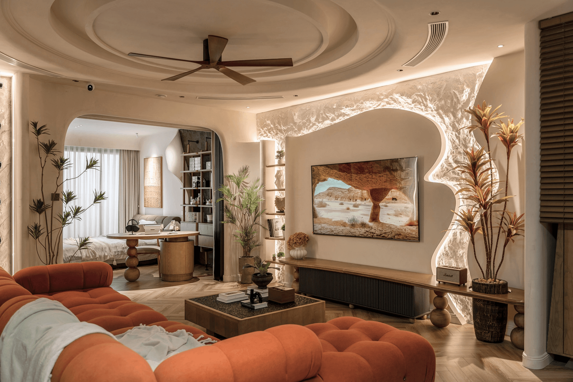 Căn hộ 160m² ở Hà Nội: Cảm hứng nhiệt đới pha wabi-sabi trong không gian sống kết nối