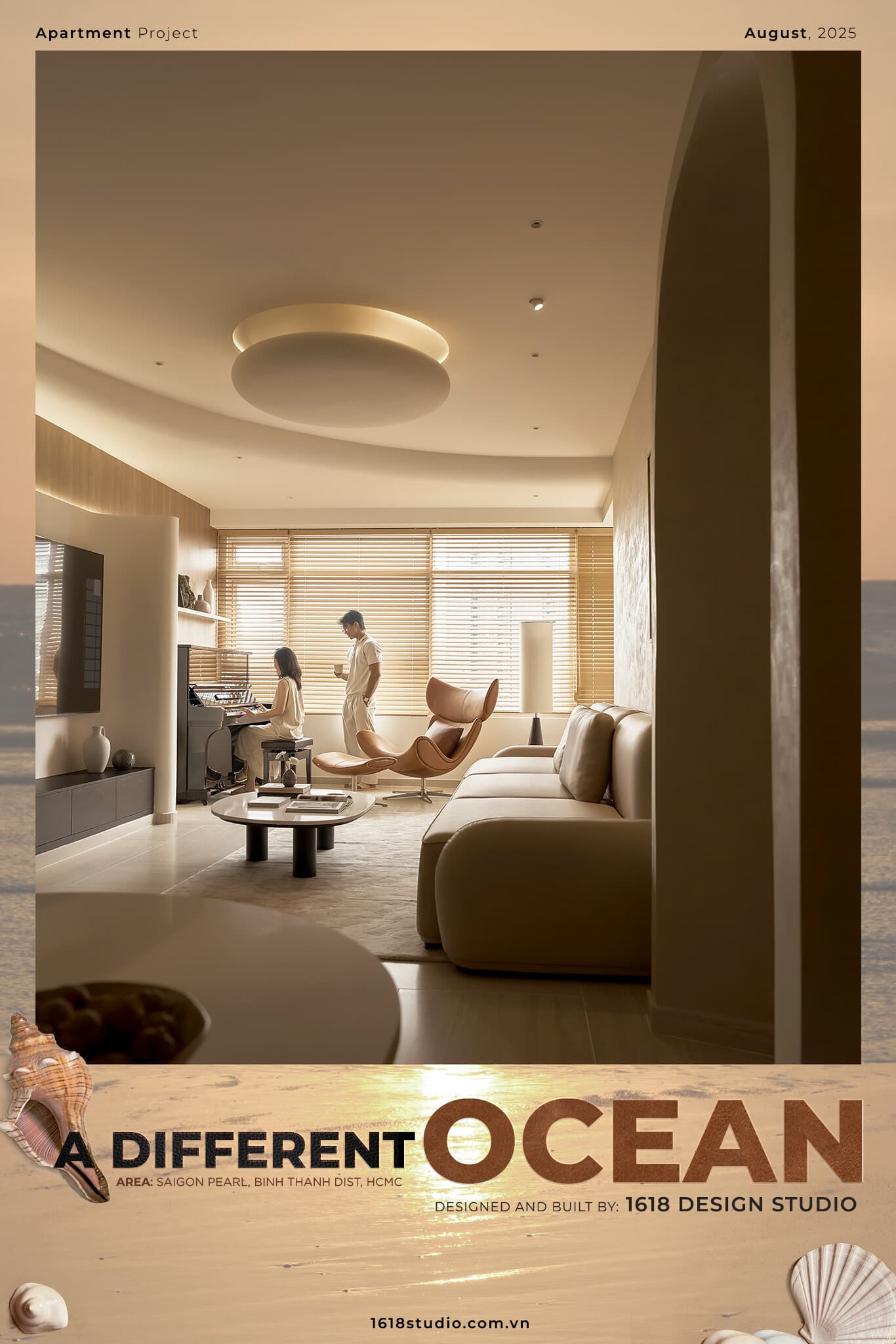 Căn hộ 130m2 A Different Ocean tại Saigon Pearl thiết kế đường cong mềm mại và không gian chữa lành cho gia đình 5 thành viên