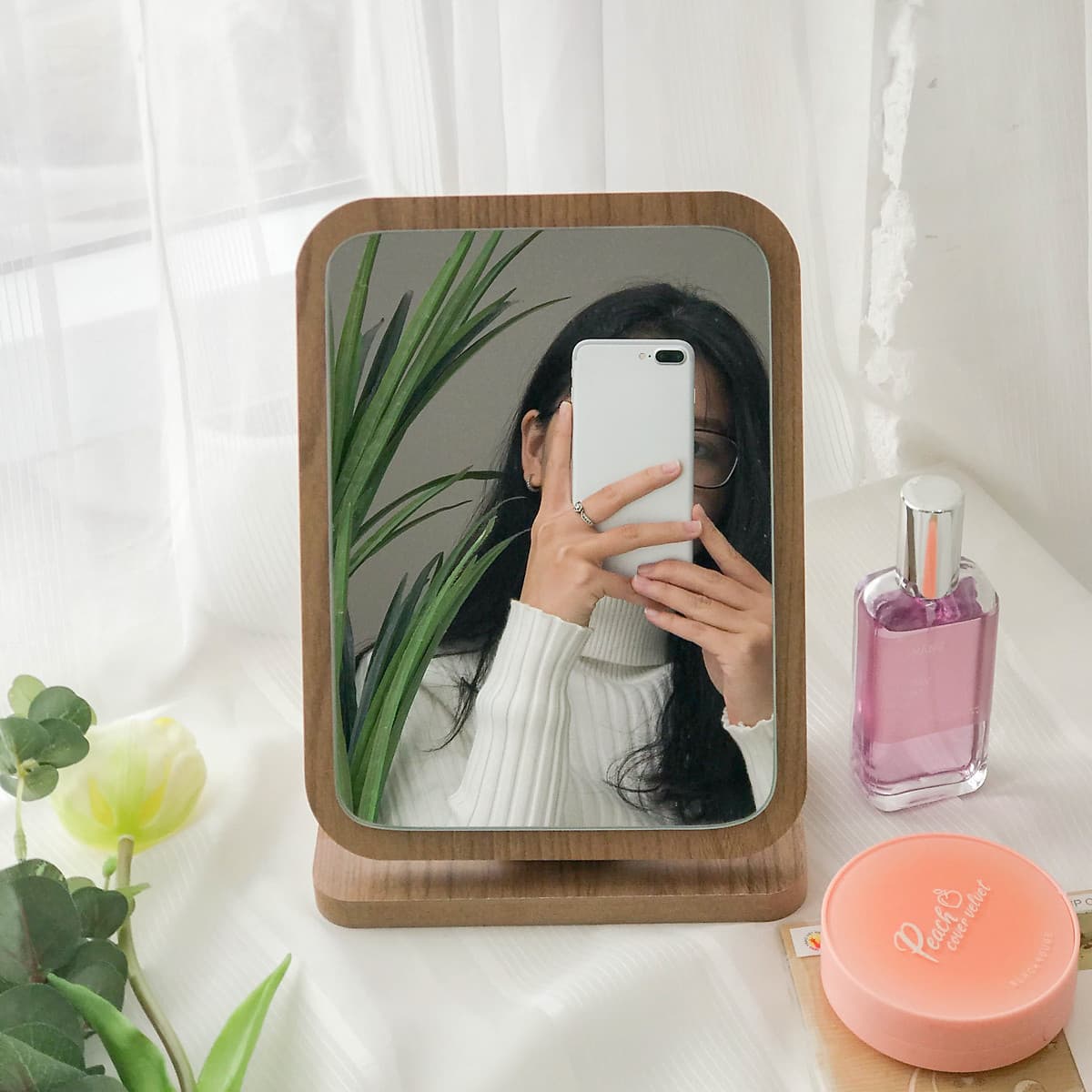 Gương Soi Để Bàn Trang Điểm Gỗ Mini BEYOURs - Phấn Mirror Nội Thất Decor Phòng Ngủ