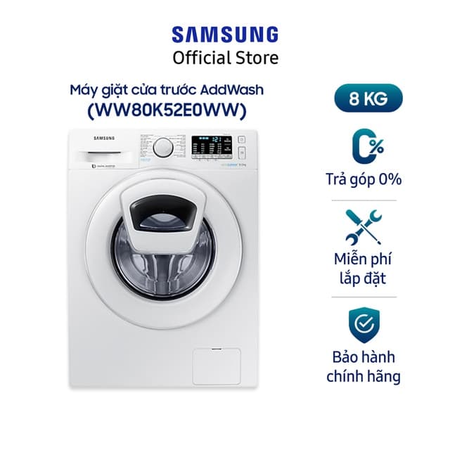 Miễn phí công lắp đặt_Máy giặt Samsung AddWash Inverter 8 kg WW80K52E0WW/SV