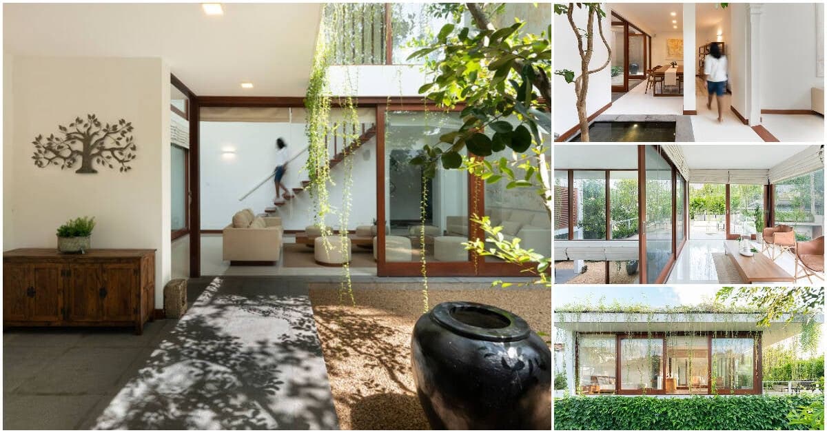 Nhà phố hiện đại với sân trong giúp cải thiện khả năng lấy sáng, tạo cảm giác tươi mát cả ngày