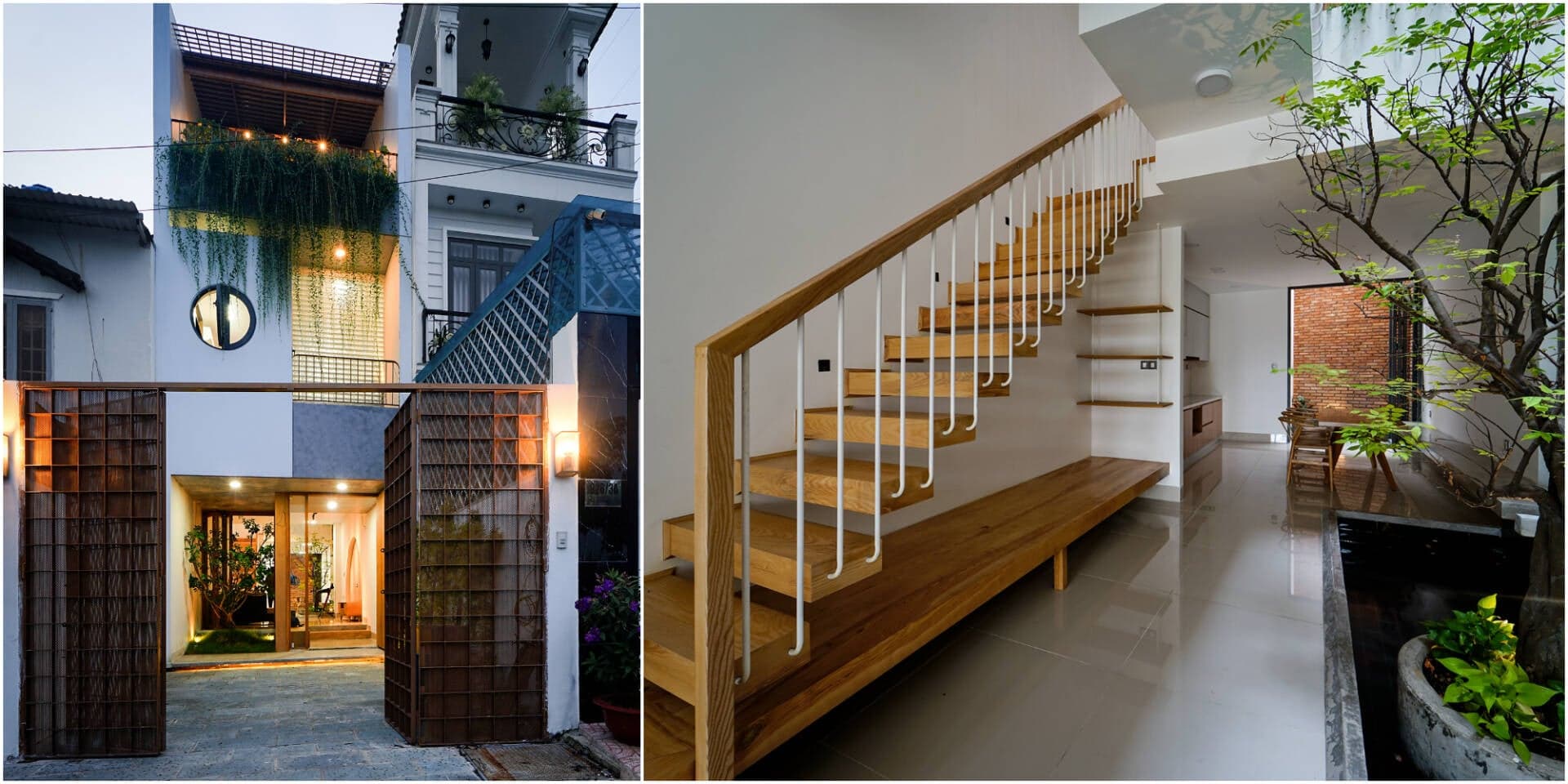 Nhà 4x24m nằm cạnh kênh, thiết kế lệch tầng để tận dụng tốt luồng gió của 2 mặt thoáng