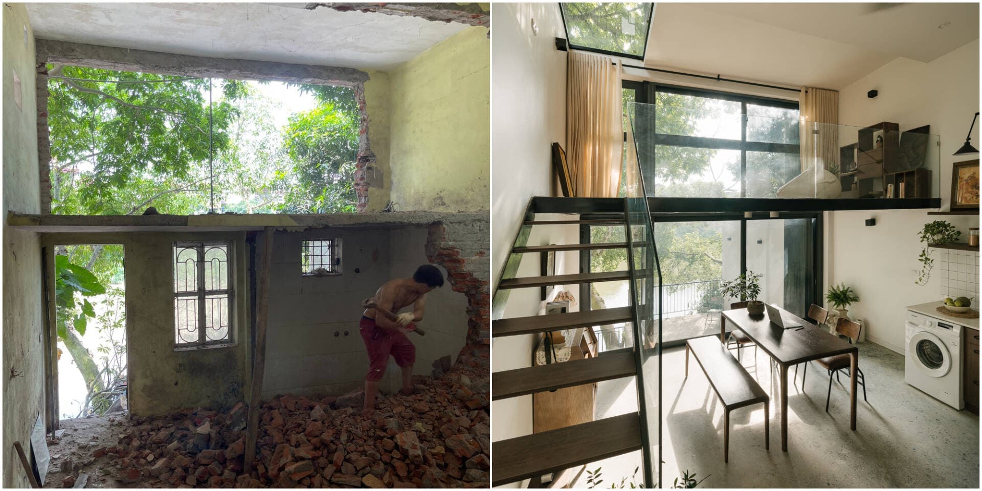 Kiêu Kỳ House - Nhà gần sông xuống cấp nghiêm trọng trở thành nhà nghỉ dưỡng với 800 triệu đồng