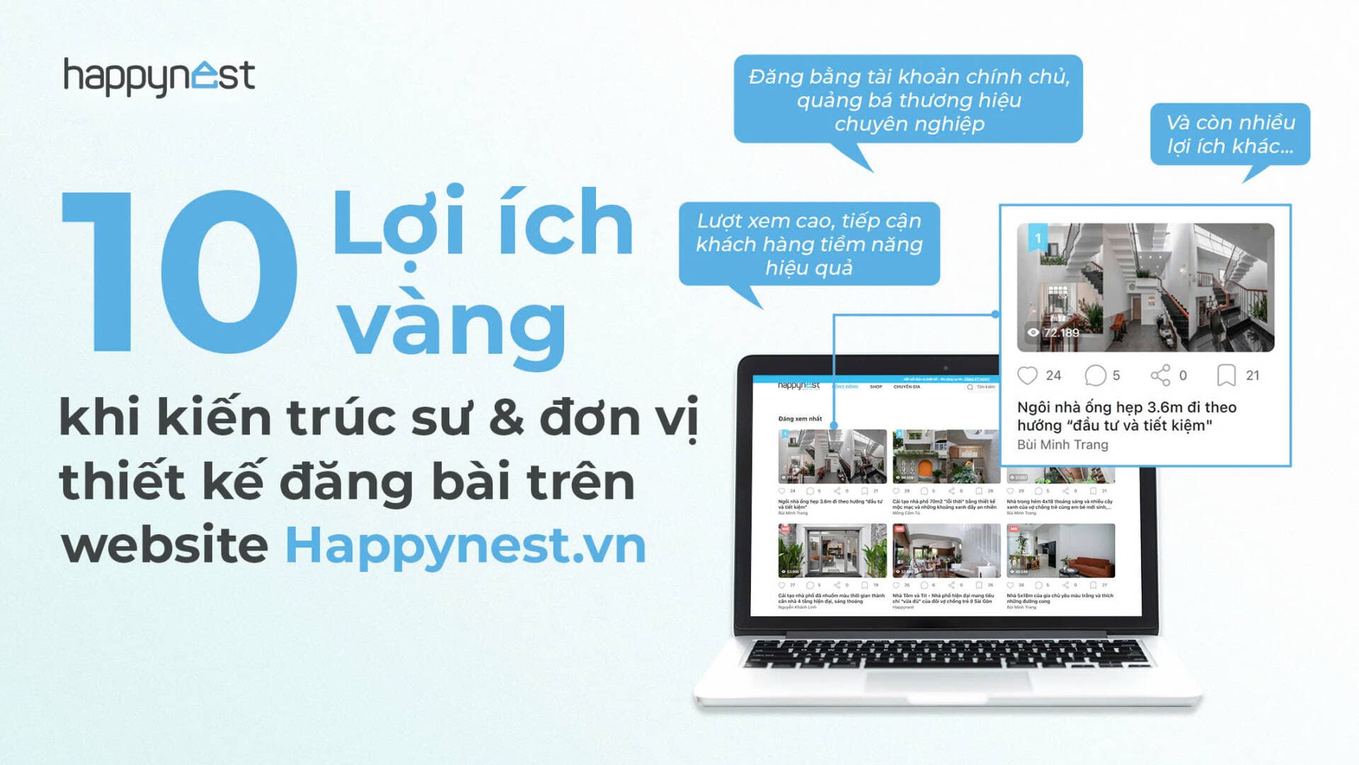 10 lợi ích vàng kiến trúc sư và đơn vị thiết kế nhận được khi đăng bài trên website Happynest.vn