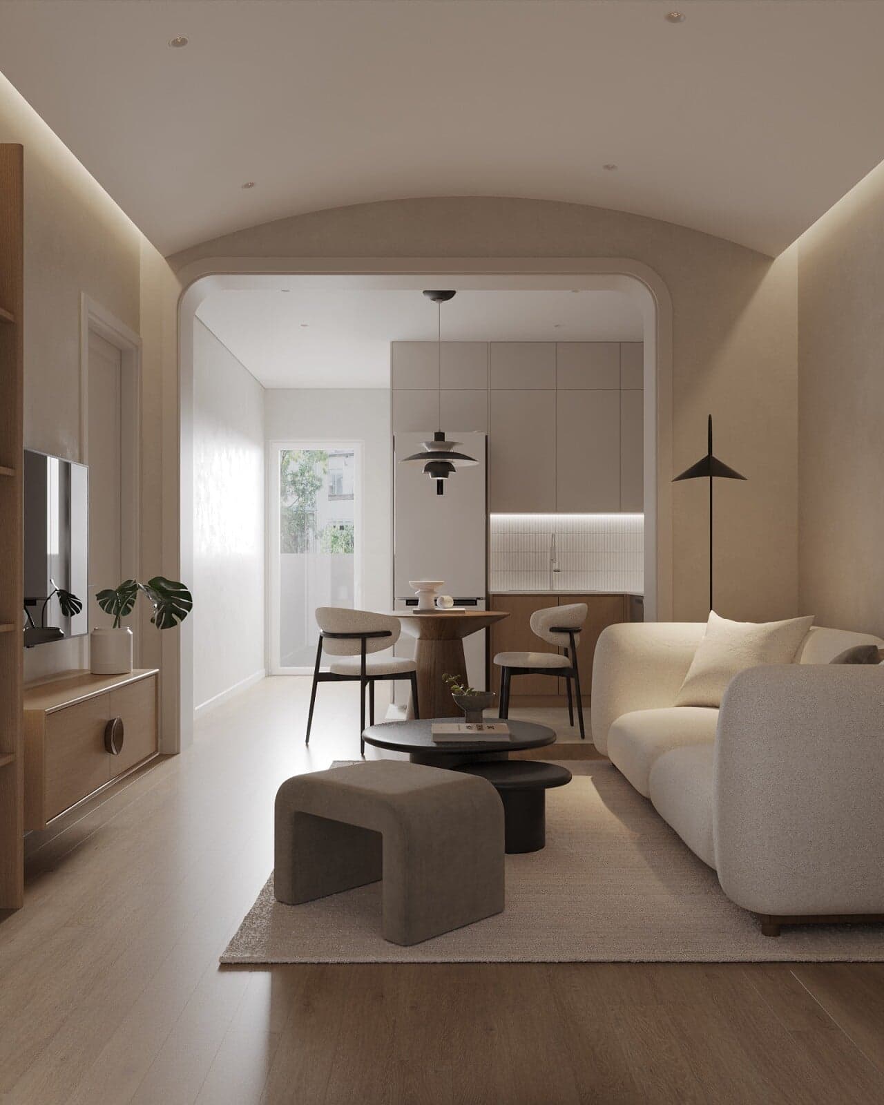 Căn hộ N02 Chùa Láng thiết kế nội thất Japandi tối giản với không gian mở và vật liệu tự nhiên cho gia chủ độc thân
