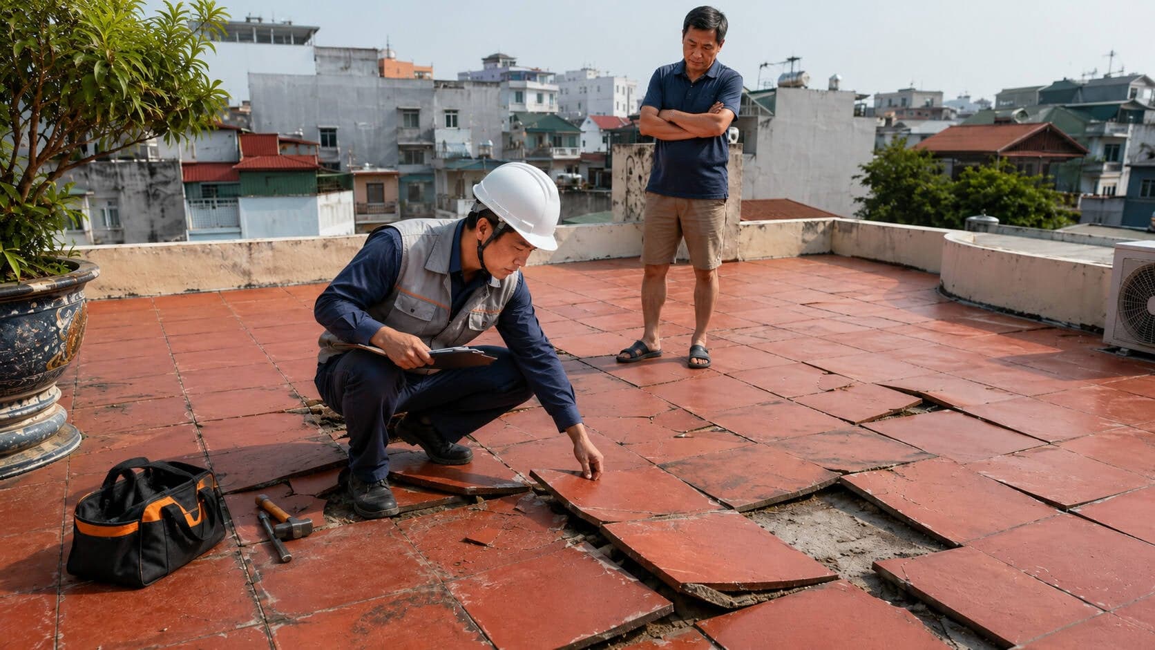 Vì sao gạch sân thượng bị nổ sau vài năm sử dụng?