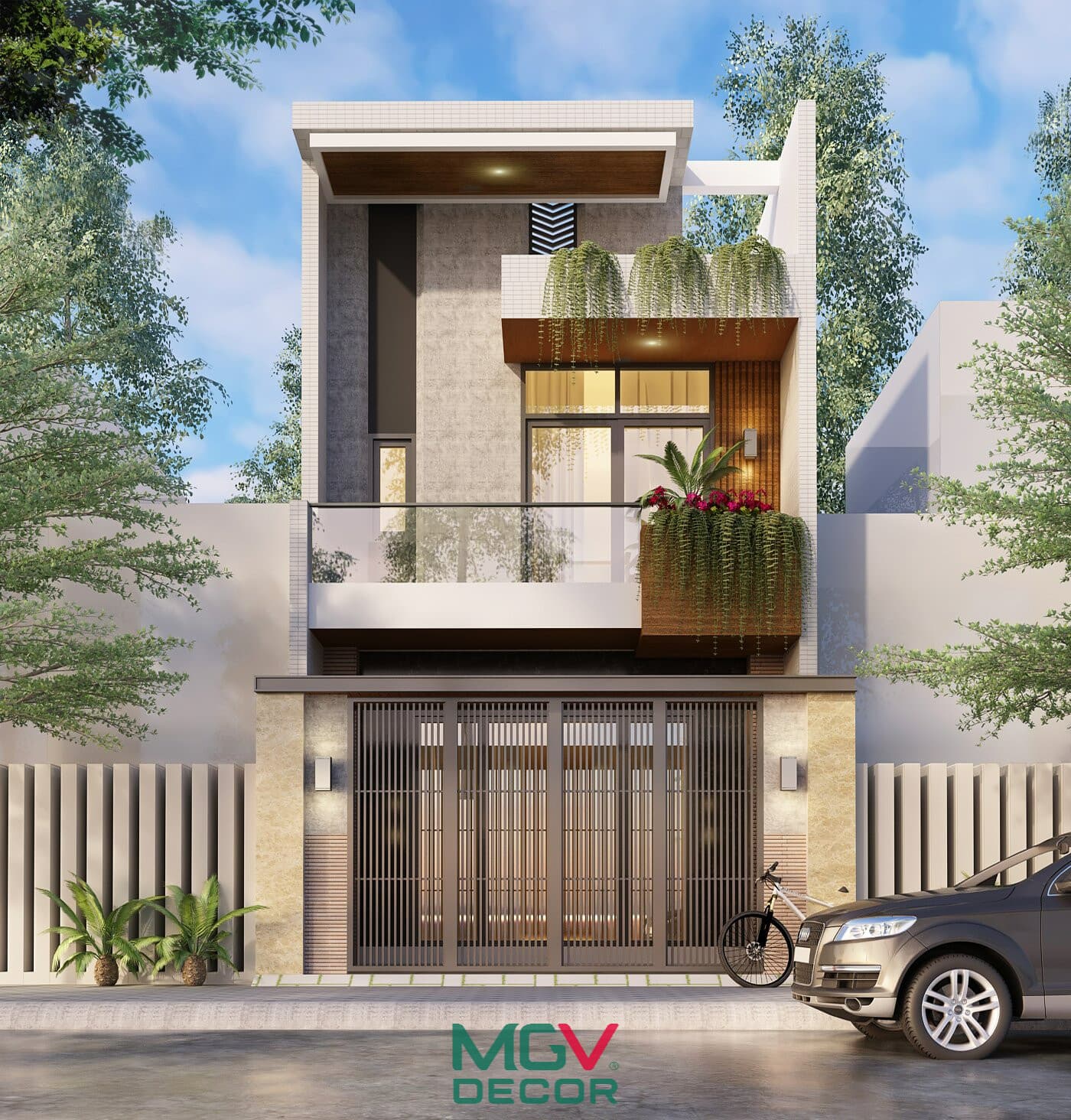 Mẫu nhà phố 1 trệt 1 lầu công năng gia đình trẻ theo hướng hiện đại đơn giản