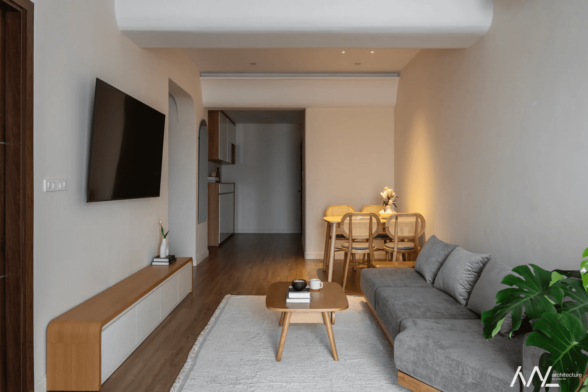 Căn hộ Xuân Đỉnh Hà Nội cải tạo diện tích nhỏ với không gian mở và đường cong giúp nhà cũ trở nên sáng thoáng
