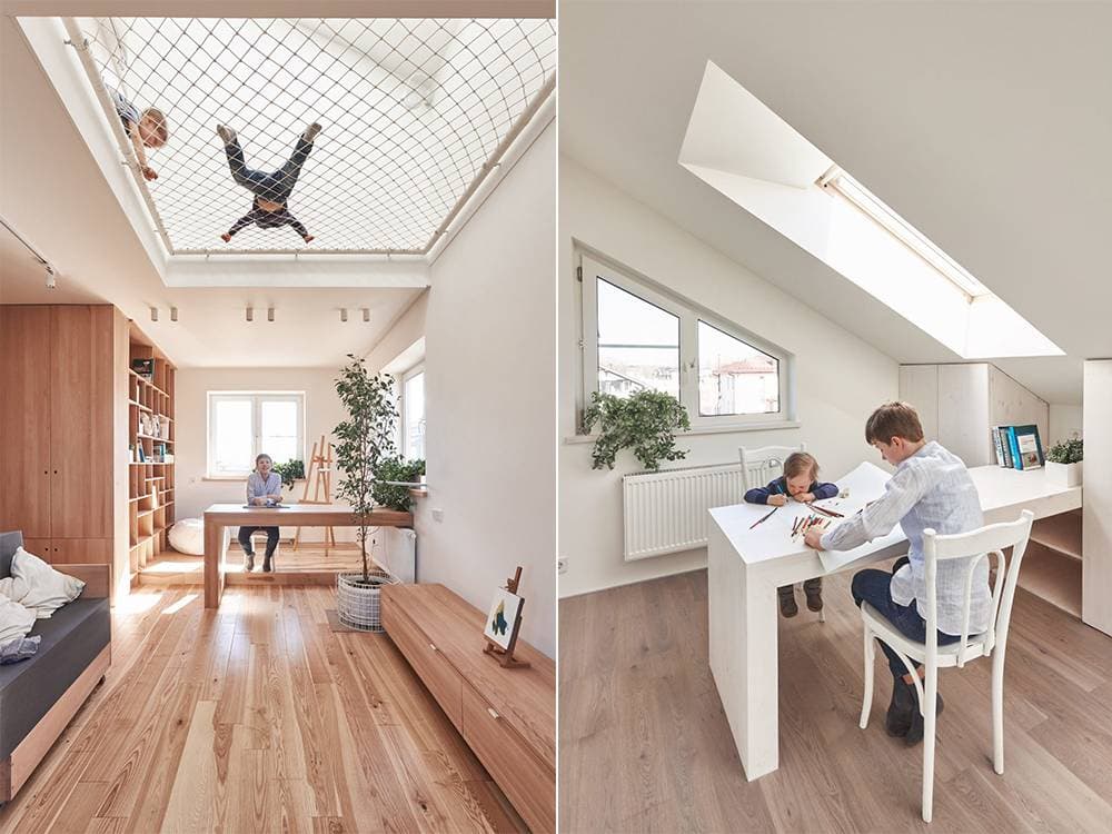 Sử dụng “lưới thông tầng” trong căn nhà 160m2 ở Nga, vừa lấy sáng vừa thêm khu vui chơi cho trẻ nhỏ