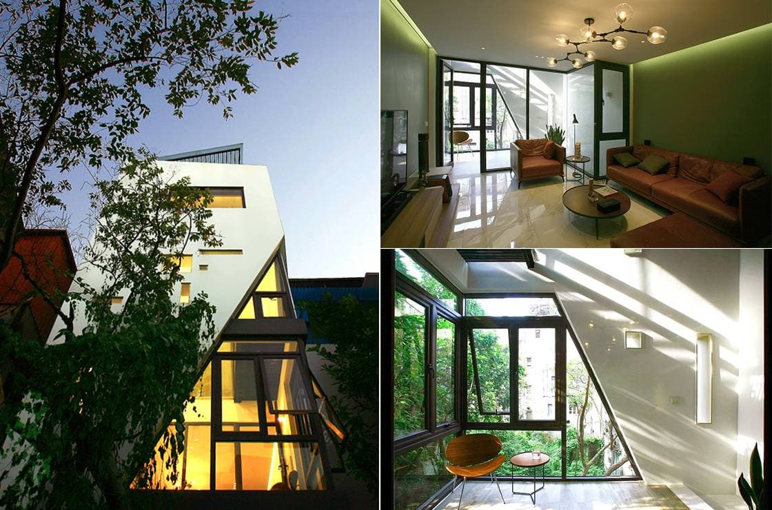 Nằm trong ngõ hẹp Hà Nội, nhà phố vát góc mang tên (cutting) EDGE House vẫn tràn ngập ánh sáng