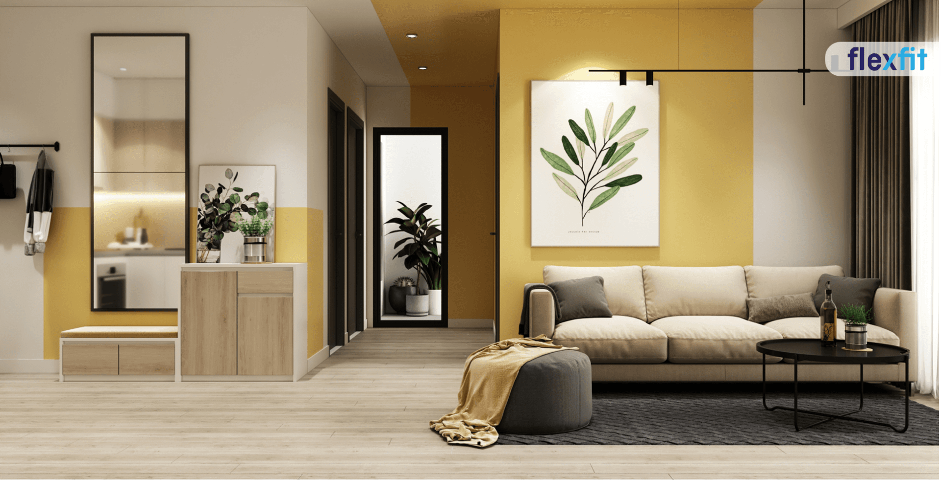 Sắc vàng rực rỡ, ấm áp và hài hòa, tinh tế trong nội thất chung cư 2 phòng ngủ