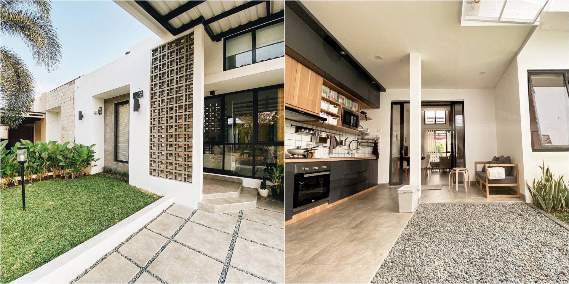 Nhà 2 tầng vuông vắn, ấn tượng cách bố trí phòng khách - bếp - ngủ bao quanh sân trung tâm