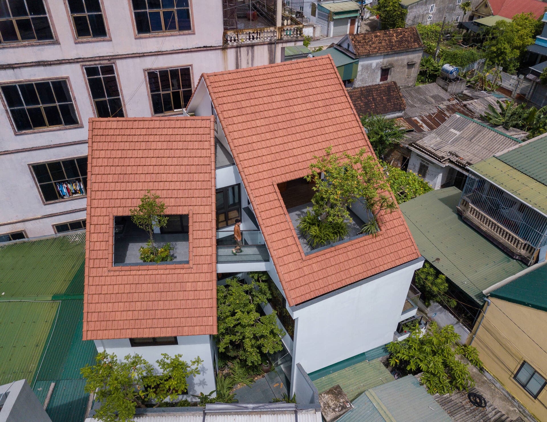 Nhà Nghệ An ngói đỏ nổi bật giữa “rừng” mái tôn, thiết kế cây xanh đan xen ấn tượng
