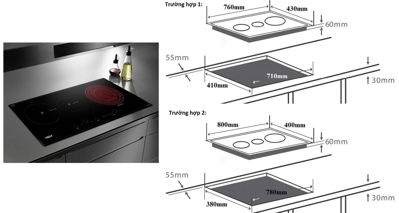 Tư vấn kích thước khoét đá bếp từ âm chính xác