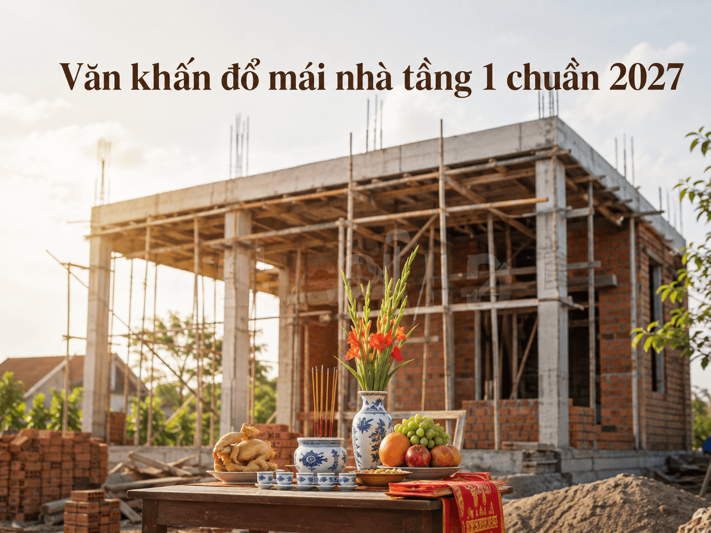 Văn khấn đổ mái nhà tầng 1 chuẩn 2027, cách cúng, mâm lễ và những lưu ý quan trọng