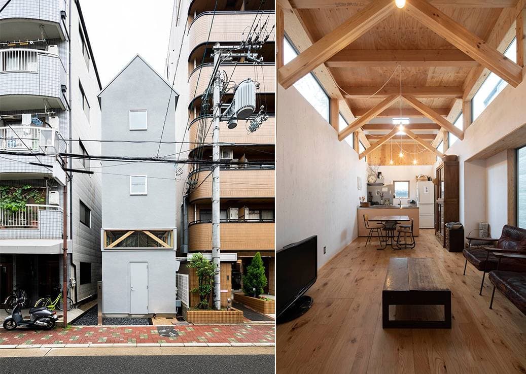 Ngôi nhà nhỏ Mountain House bừng sáng trong khu phố toàn nhà cao tầng ở thành phố Osaka, Nhật Bản