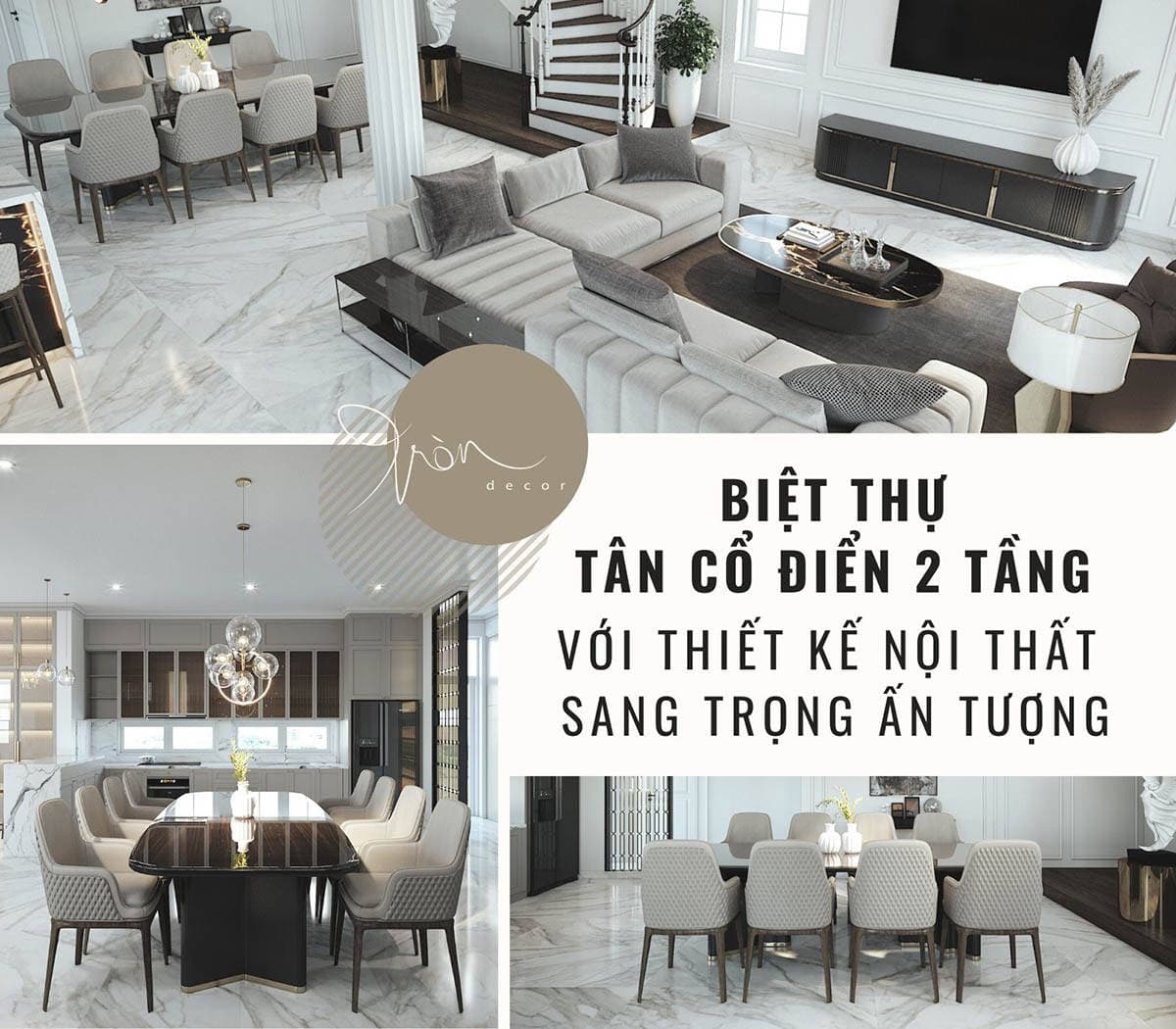 Biệt thự tân cổ điển 2 tầng với thiết kế nội thất sang trọng ấn tượng